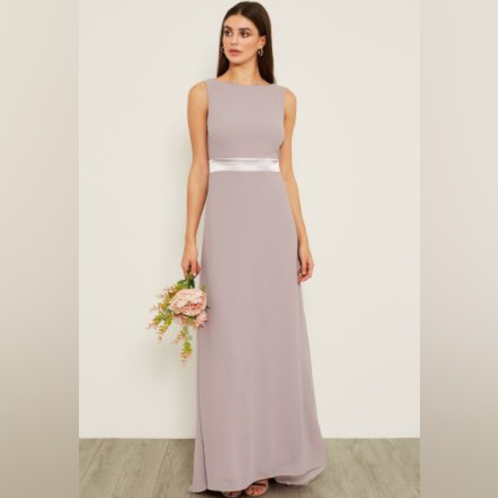 TFNC London Halannah Whisper Pink Chiffon Maxi Dress Bridesmaid Prom NWT SIZE 6
